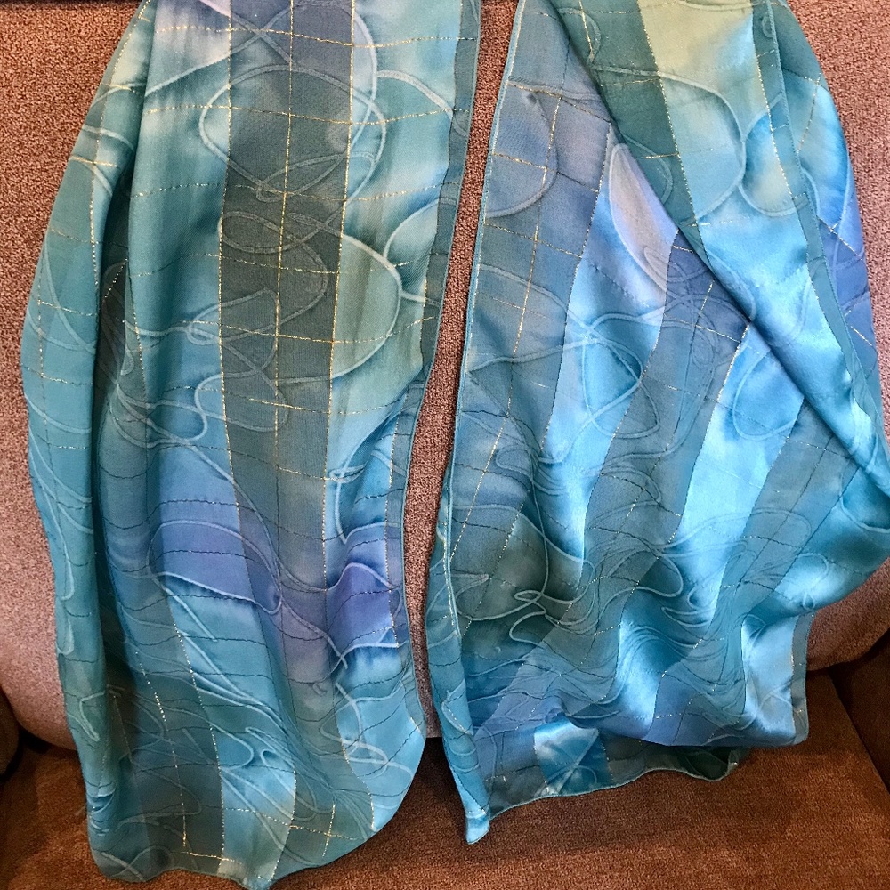 Lightweight Scarf Blue/Green/Purple with Gold Shimmer – 65"